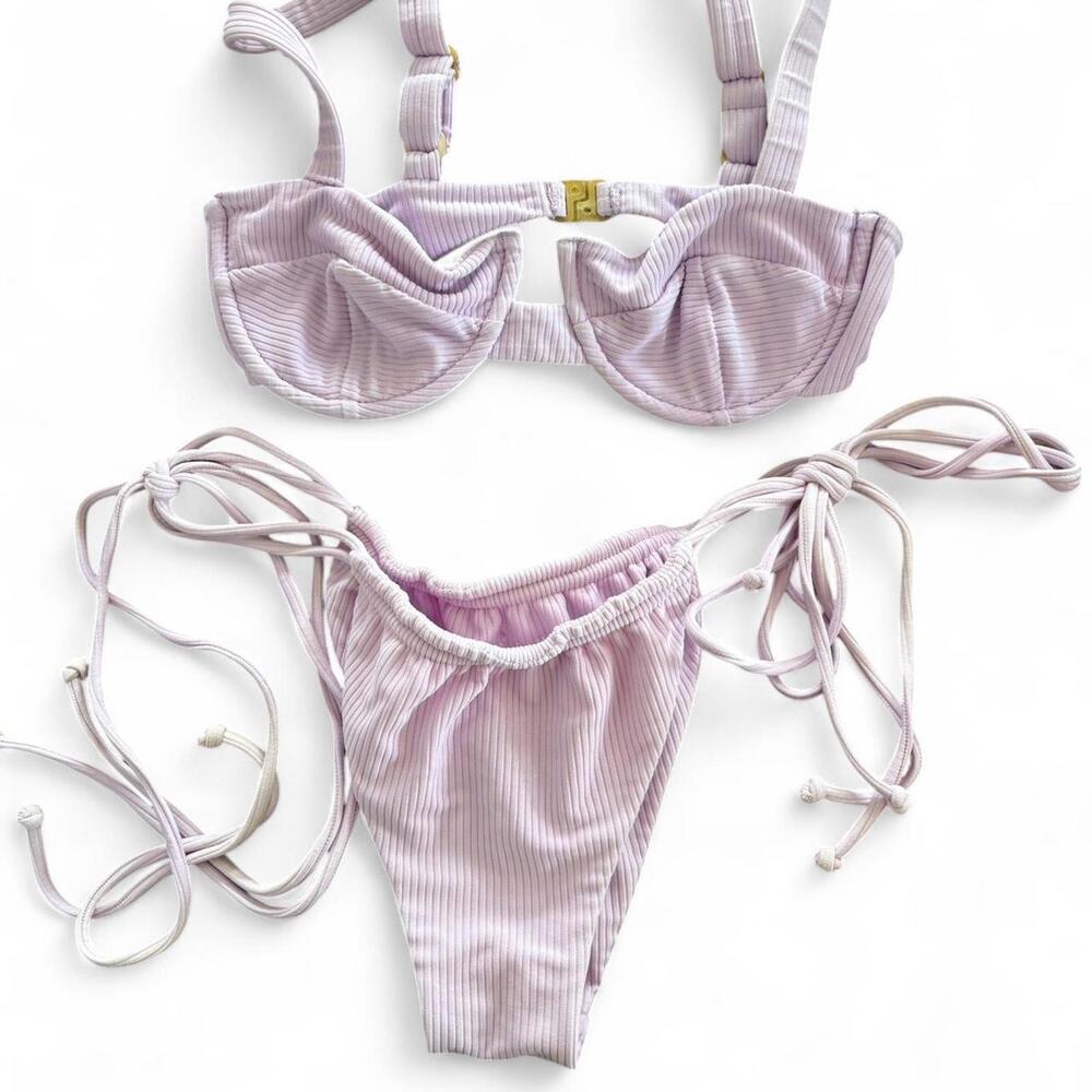 Aila Blue lilac pink ribbed bikini set